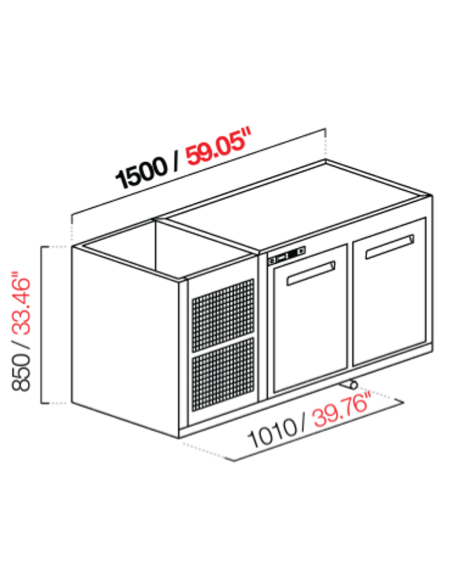 Cella da incasso - Refrigerata negativa - N. 2 porte - cm 150 x 68.5 x 85 h