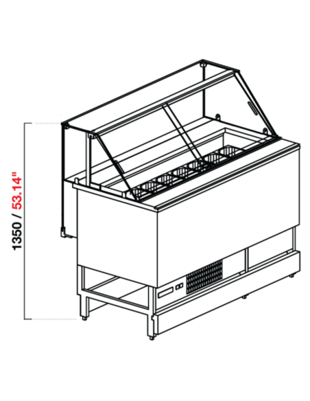 Vetrina snack gelato - Ventilata - Vetro dritto alto - cm 150 x 68.8 x 135 h