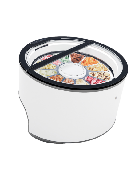 Ice cream display case - N.12 trays of 5 lt - Dimensions cm 135.8 x 140.5 x 100.8 h Ice cream display case - N.12 trays of 5 lt - Dimensions cm 135.8 x 140.5 x 100.8 h