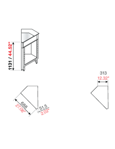 Square angle 45° - Stainless steel plan -...