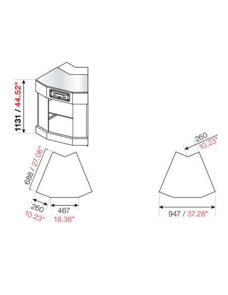 Corner 45° - Stalin preparation - Stainless steel - cm 46.7 x 26 x 68.8 x 113.1 h