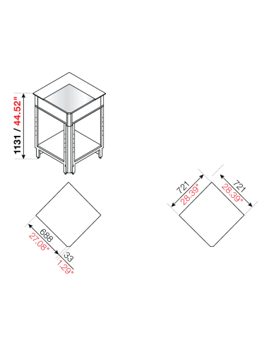 Angolo squadrato 90° - Piano inox -...