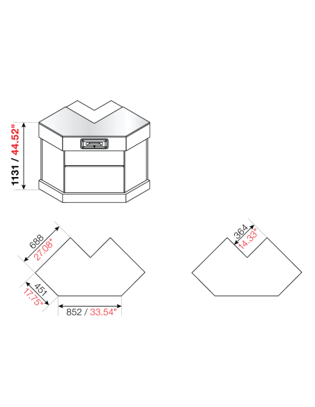 Angle 90° - Stalin preparation - Stainless steel - cm 45.1 x 85.2 x 68.8 x 113.1 h