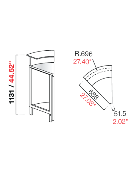 Curved angle 45° - Stalling - Dimensions cm 68.8 x 68.8 x 113.1 h