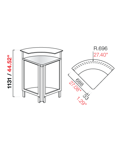 Curved angle 90° - Stalling - Dimensions cm...