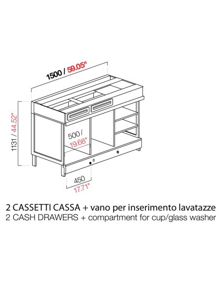 Cafetera - Equipamiento plano M/G/A - cm 150 x 68.8 x 113.1 h