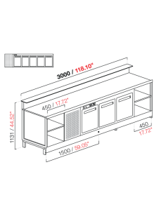 Banco bar - Linear - Refrigerado - N.5 puertas - cm 300 x...