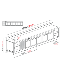 Banco bar - Linear - Refrigerated - N. 7 doors - cm 400 x... 2