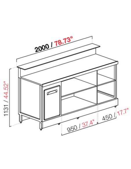 Banco bar - Linear - Neutro - N. 1 puerta + compartimiento - cm 200 x 68.8 x 113.1 h