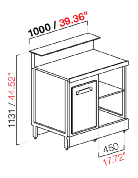 Banco bar - Linear - Neutro - N. 1 compartment + 1 door - cm 100 x 68.8 x 113.1 h