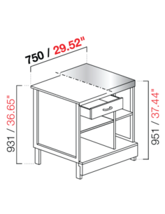 Cash desk - Dimensions cm 75 x 68.8 x 95.1/93.1h 2