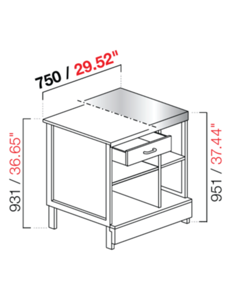 Banco cassa - Dimensioni cm 75 x 68.8 x 95.1/93.1h