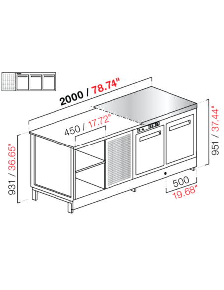 Banco bar - Refrigerato - N. 3 porte - Piano inox - cm 200 x 68.8 x 95.1 h