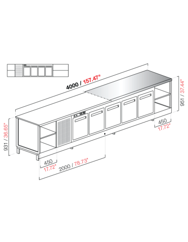 Banco bar - Refrigerato - N. 4 porte + 3 vani -...