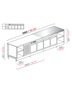 Banco bar - Refrigerated - N. 5 doors + 1 compartment -...