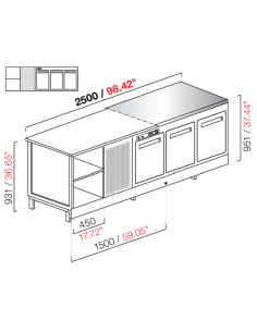 Banco bar - Refrigerated - N. 3 doors + 1 compartment -...