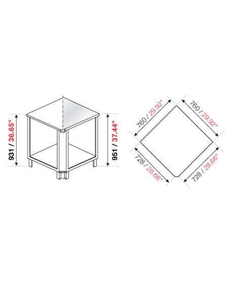 Square angle 90° - Planned preparation M/G/A - cm 76 x 72.8 x 93.1 h