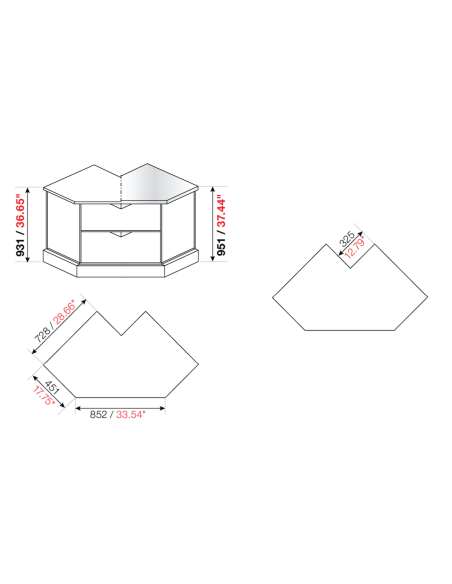 Angolo squadrato 90° - Predisposizione piano M/G/A - cm 72.8 x 45.1 x 82.5 x 93.1 h