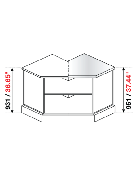 Square angle 90° - Planned preparation M/G/A - cm 72.8 x 45.1 x 82.5 x 93.1 h