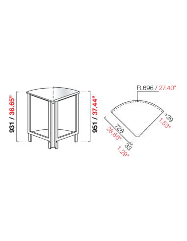 Angolo curvo 90° - Piano inox - Dimensioni cm...