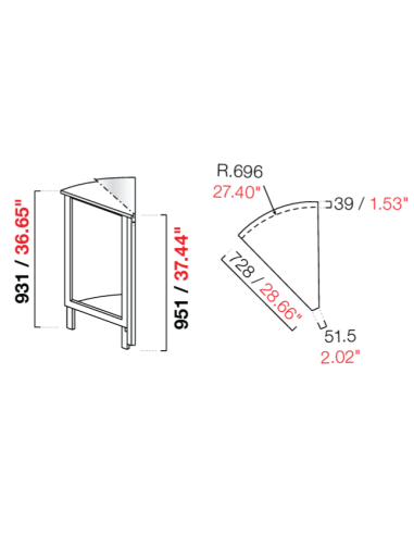 Angolo curvo 45° - Piano inox - Dimensioni cm...