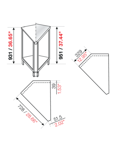 Square angle 45° - Stainless steel - cm 72.8 x...