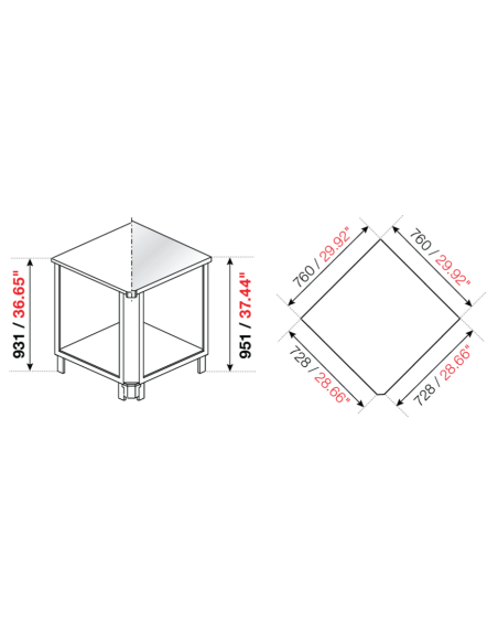 Square angle 90° - Stainless steel - cm 76 x 72.8 x 95.1 h