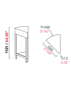 Ángulo curvado 45° - Configuración plana - Dimensiones cm... 2