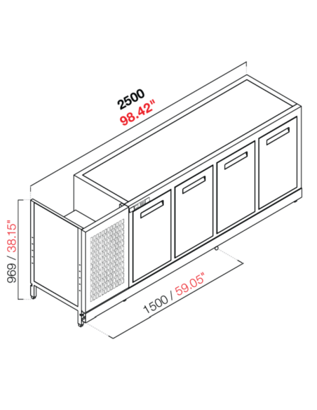 Retro base refrigerata - Temperatura positiva - cm 250 x 63.2 x 100 h
