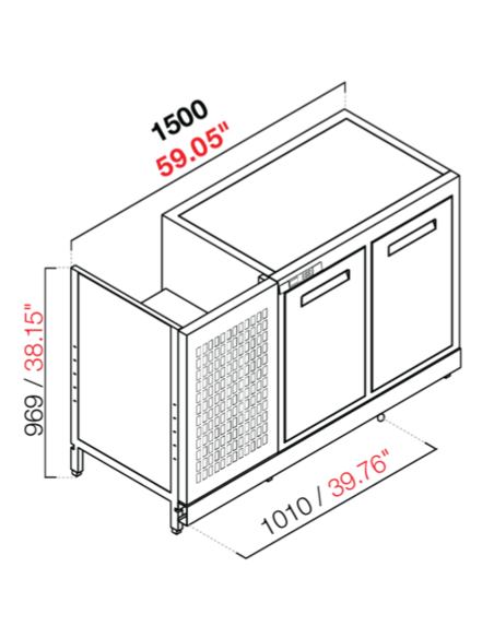 Retro base refrigerada - Temperatura positivo - cm 150 x 63.2 x 100 h