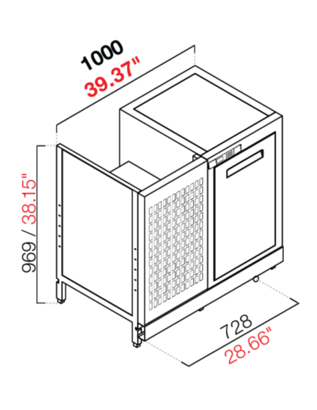 Retro base refrigerata - Temperatura positiva - cm 100 x 53.7 x 100 h