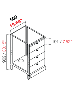 Retro base neutra - N. 4 drawers - cm 50 x 39.6/54.6/64.1...