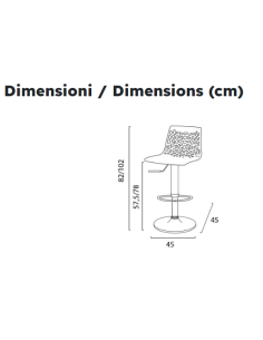 Taburete policarbonato - Dimensiones cm 45 x 45 x 82/102 h 2