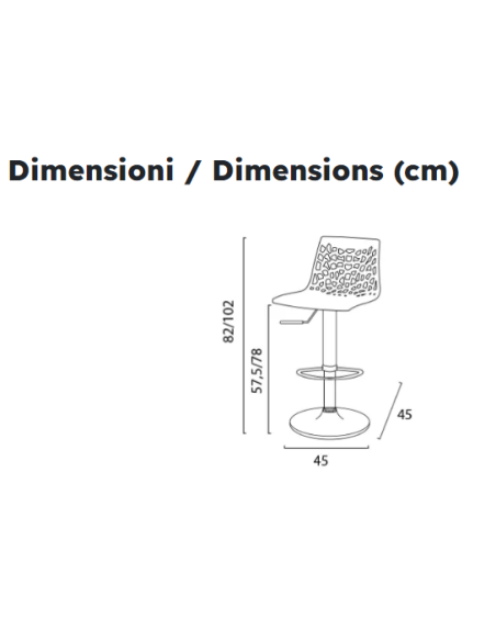 Taburete policarbonato - Dimensiones cm 45 x 45 x 82/102 h