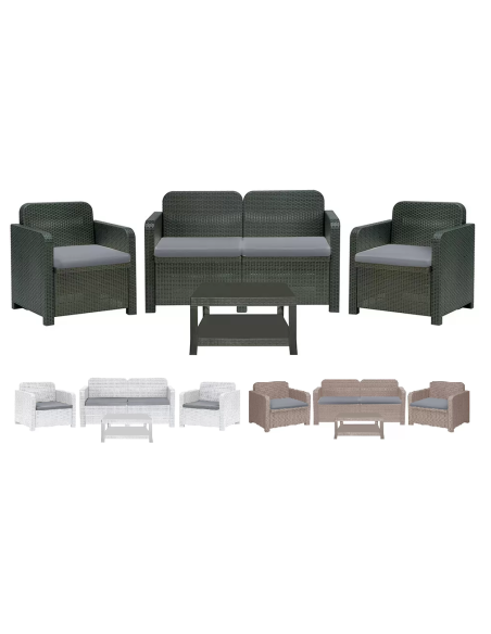 Set de Rattan - Asientos Sofa 2 - Dos sillones - Mesa cm 59 x 35 x 36 h