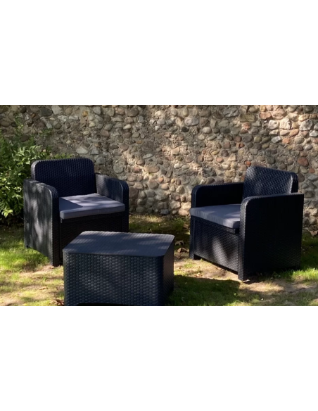 Rattan Set - Two armchairs - Sofa 2 seats - Table cm 67.5 x 57 x 40 h