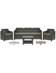 Rattan Set - Dos sillones - Sofa 3 asientos - Mesa cm 61...