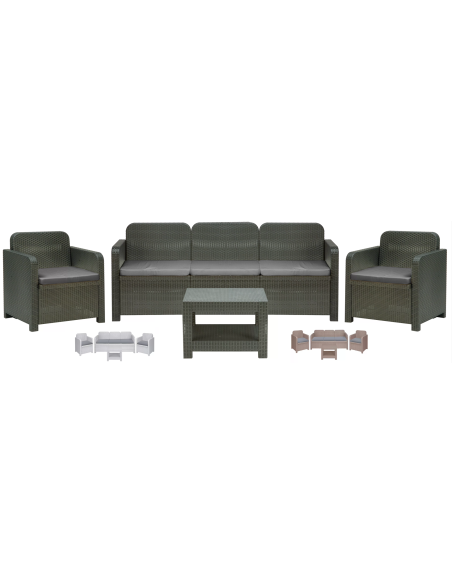 Rattan Set - Dos sillones - Sofa 3 asientos - Mesa cm 61 x 53 x 42 h