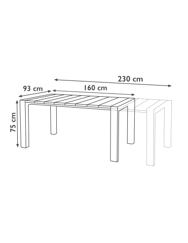 Polypropylene table - Stretchable - Dimensions...