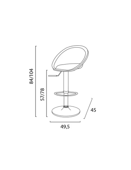 Taburete de policarbonato transparente - Dimensiones cm 49.5 x 45 x 84/104 h