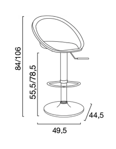 Sgabello - Seduta polipropilene - Base cromata - Dimensioni cm 49.5 x 44.5 x 84/106 h