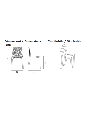 Polypropylene chair - Dimensions cm 52 x 51 x 81 h