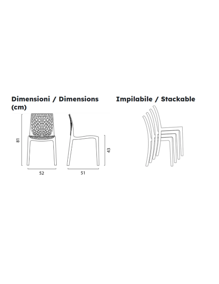Polypropylene chair - Dimensions cm 52 x 51 x 81 h