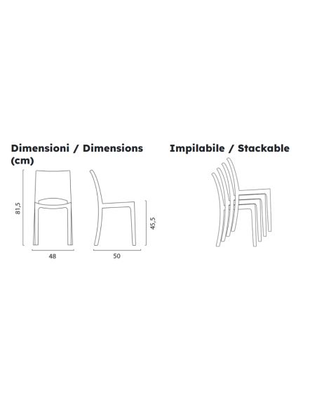 Transparent polycarbonate chair - Dimensions cm 48 x 50 x 81.5 h