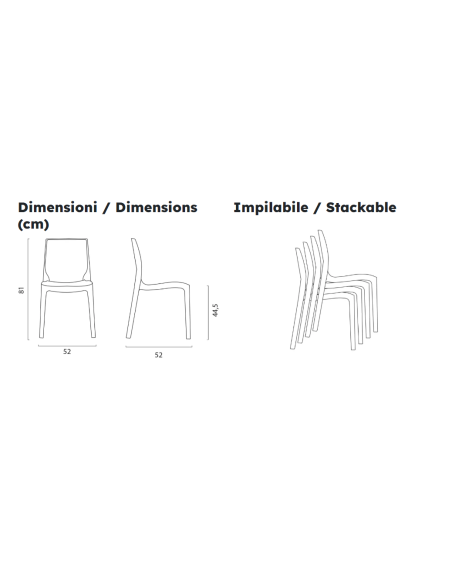 Transparent polycarbonate chair - Dimensions cm 52 x 52 x 81 h