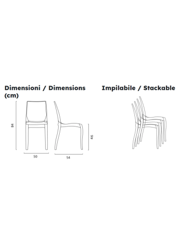 Transparent polycarbonate chair - Dimensions cm...