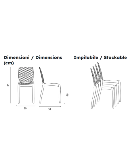 Transparent polycarbonate chair - Dimensions cm 50 x 54 x 84 h