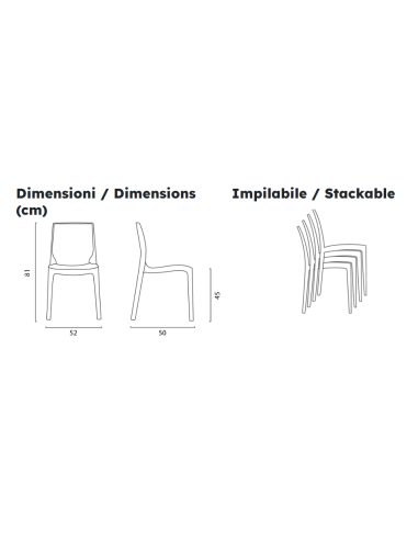 Stackable chair - Dimensions cm 52 x 50 x 81 h