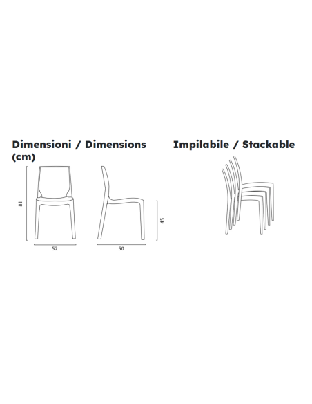 Stackable chair - Dimensions cm 52 x 50 x 81 h