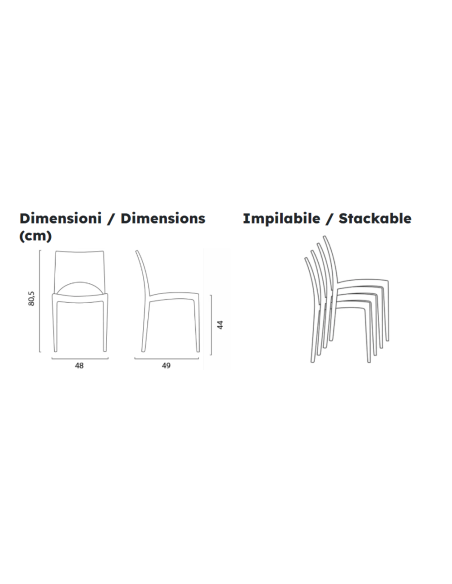 Polypropylene chair - Dimensions cm 48 x 49 x 80.5 h